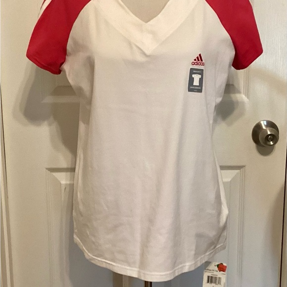 NWT Adidas Women's White and Pink Jersey Top - Picture 4 of 7